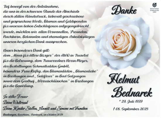 Traueranzeige von Helmut Bednarek von Südthüringer Presse