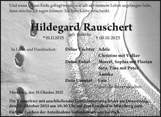 Traueranzeige von Hildegard Rauschert von Neue Presse Coburg