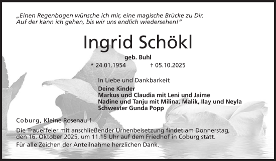 Traueranzeige von Ingrid Schökl von Neue Presse Coburg