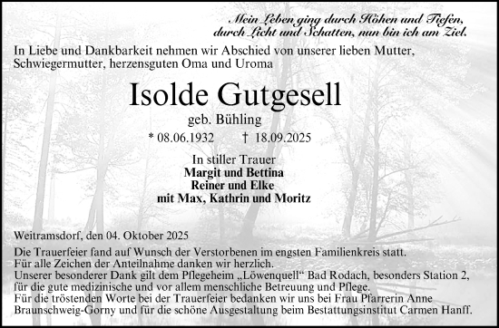 Traueranzeige von Isolde Gutgesell von Neue Presse Coburg