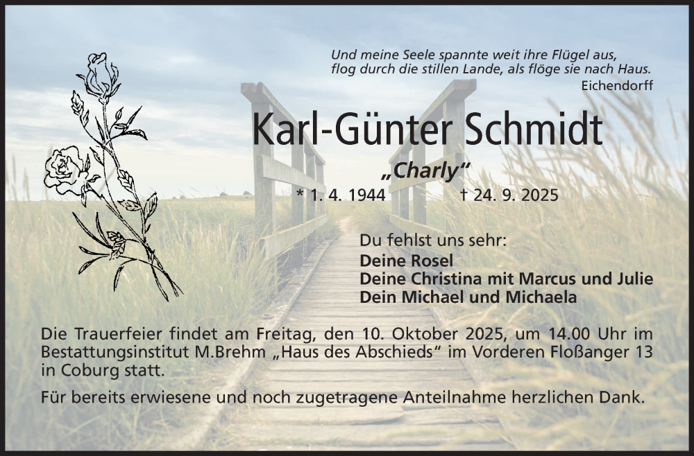  Traueranzeige für Karl-Günter Schmidt vom 04.10.2025 aus Neue Presse Coburg