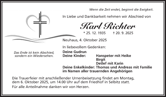 Traueranzeige von Karl Richter von Frankenpost
