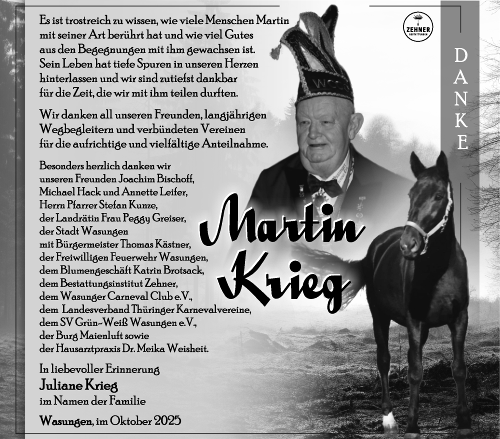  Traueranzeige für Martin Krieg vom 04.10.2025 aus Südthüringer Presse