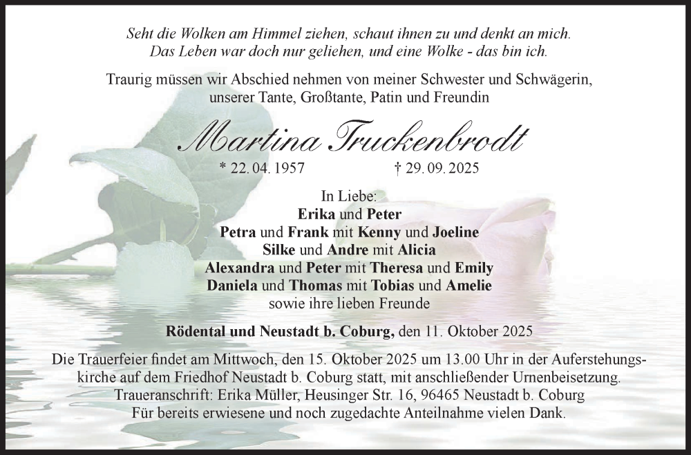  Traueranzeige für Martina Truckenbrodt vom 11.10.2025 aus Neue Presse Coburg