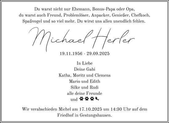 Traueranzeige von Michael Herler von Neue Presse Coburg