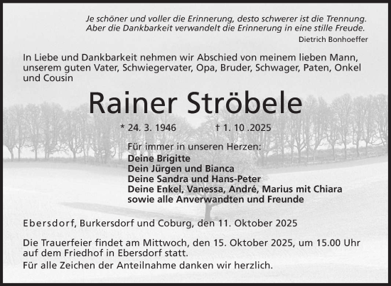 Traueranzeige von Rainer Ströbele von Neue Presse Coburg