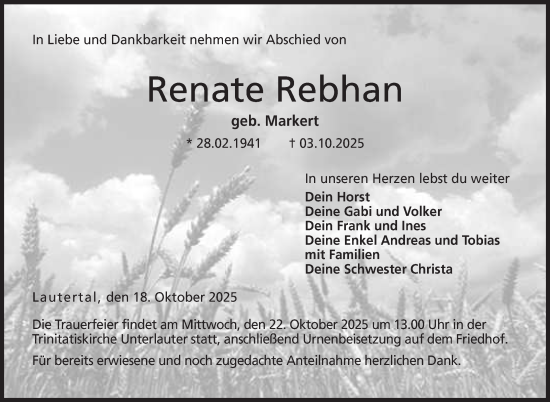 Traueranzeige von Renate Rebhan von Neue Presse Coburg
