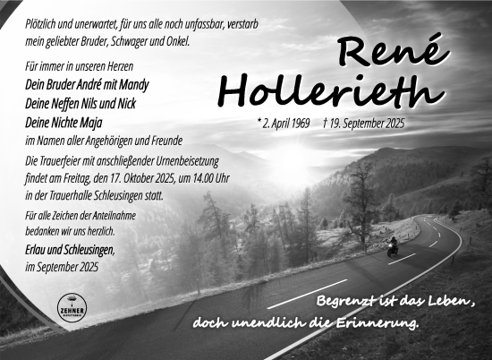 Traueranzeige von René Hollerieth von Südthüringer Presse