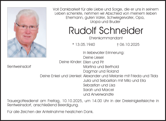 Traueranzeige von Rudolf Schneider von Neue Presse Coburg