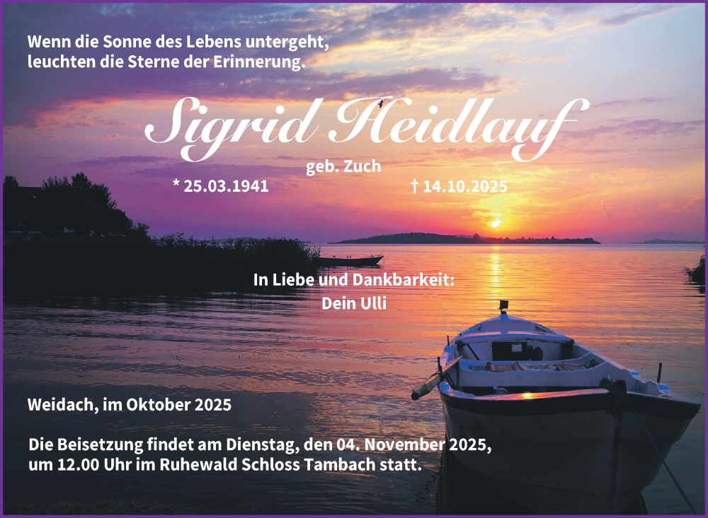  Traueranzeige für Sigrid Heidlauf vom 25.10.2025 aus Neue Presse Coburg