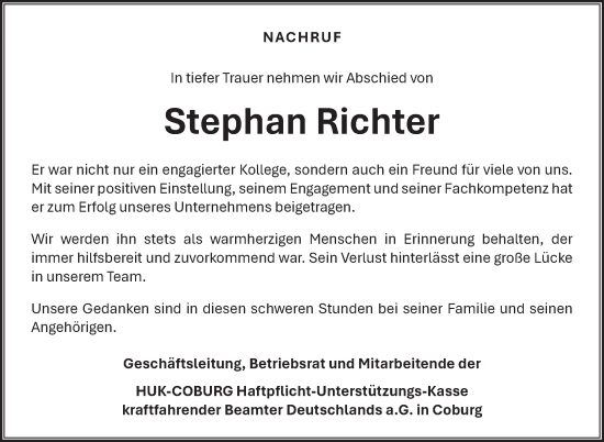 Traueranzeige von Stephan Richter von Neue Presse Coburg