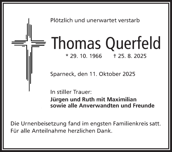 Traueranzeige von Thomas Querfeld von Frankenpost