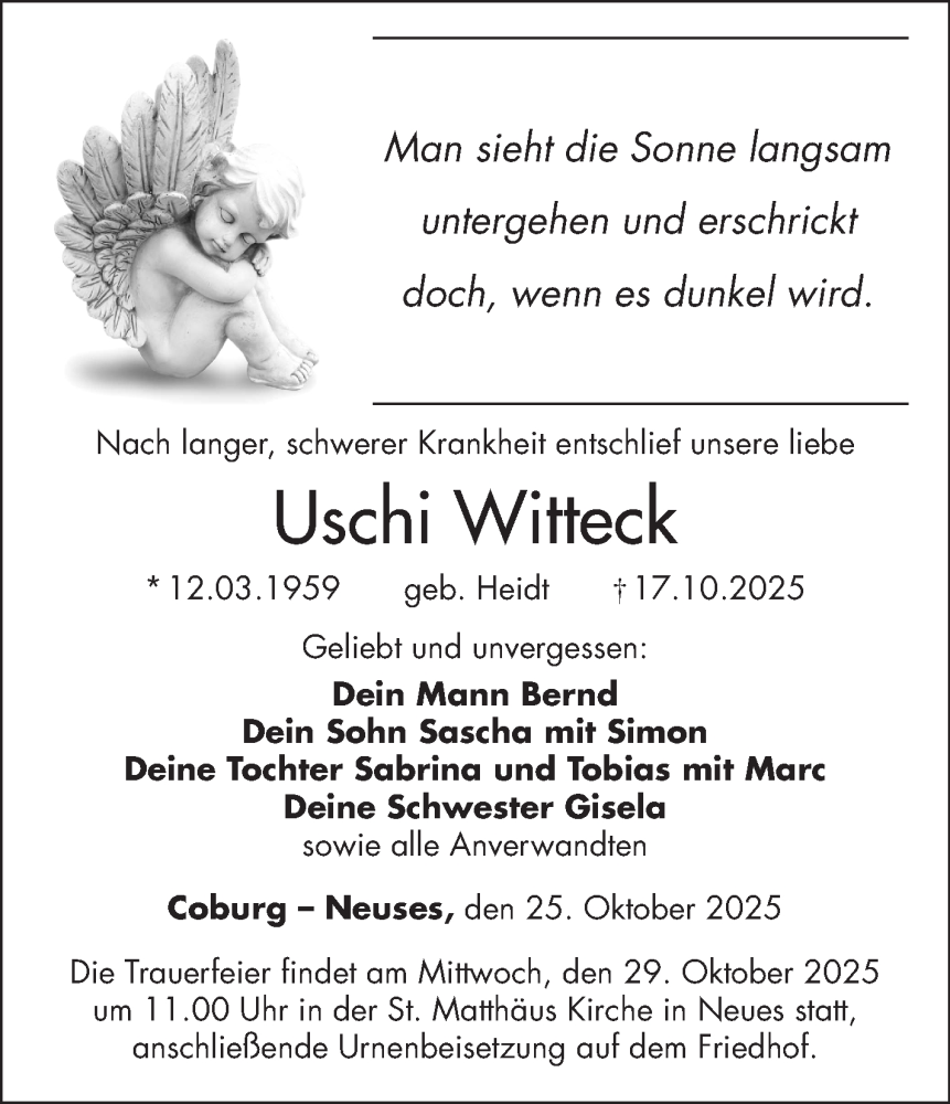  Traueranzeige für Uschi Witteck vom 25.10.2025 aus Neue Presse Coburg