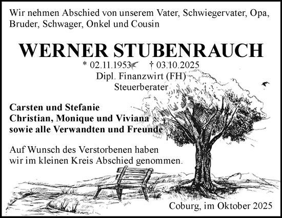 Traueranzeige von Werner Stubenrauch von Neue Presse Coburg