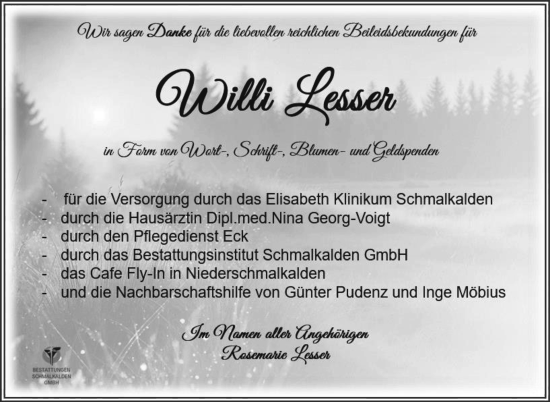 Traueranzeige von Willi Lesser von Südthüringer Presse