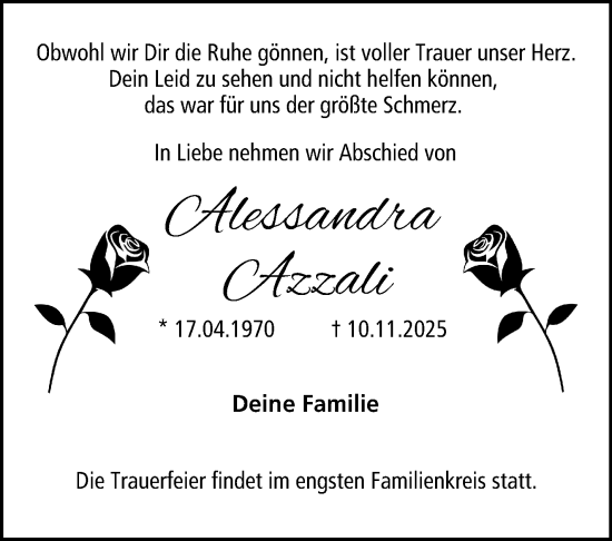 Traueranzeige von Alessandra Azzali von Neue Presse Coburg