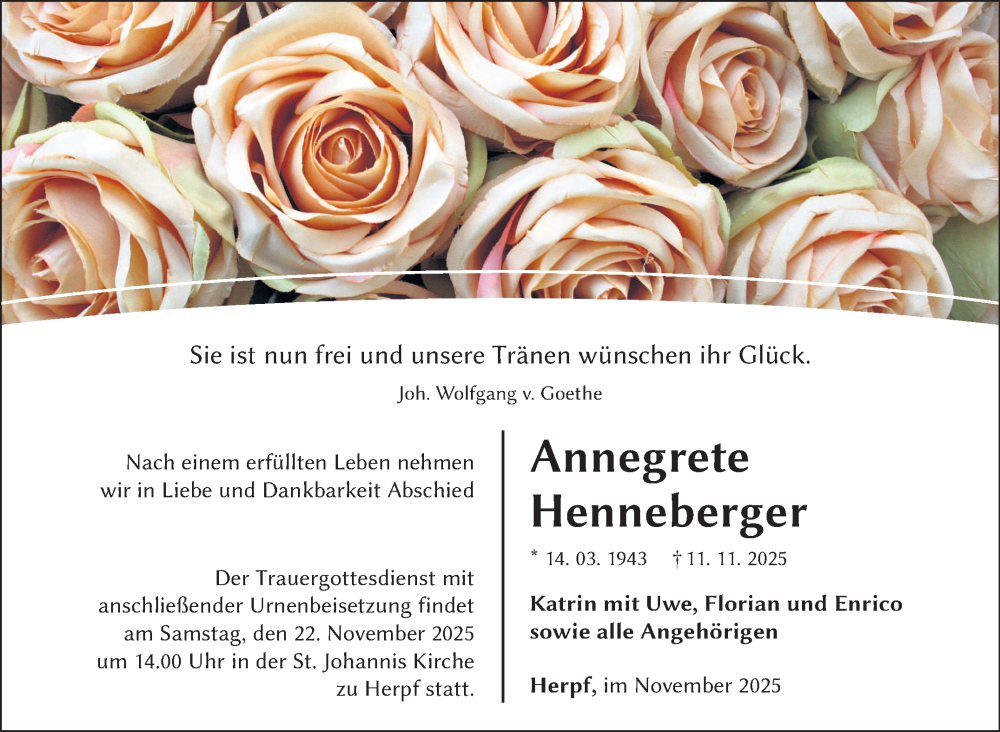  Traueranzeige für Annegrete Henneberger vom 19.11.2025 aus Südthüringer Presse