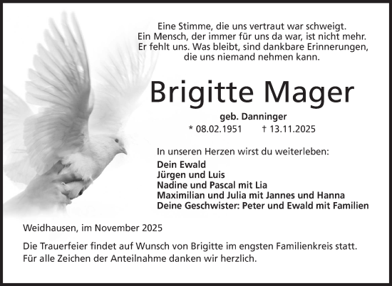 Traueranzeige von Brigitte Mager von Neue Presse Coburg