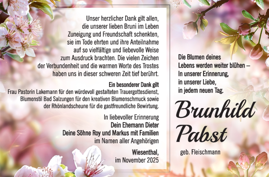 Traueranzeige von Brunhilde Pabst von Südthüringer Presse