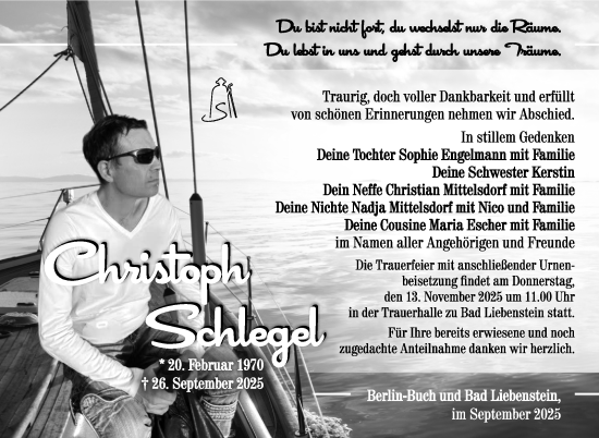 Traueranzeige von Christoph Schlegel von Südthüringer Presse