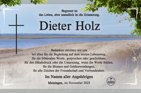 Traueranzeige von Dieter Holz von Südthüringer Presse