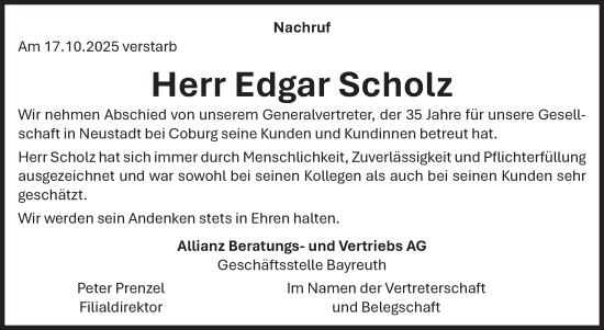 Traueranzeige von Edgar Scholz von Neue Presse Coburg