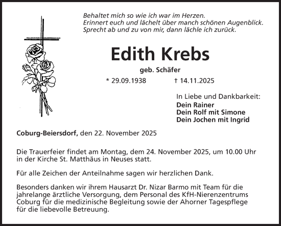 Traueranzeige von Edith Krebs von Neue Presse Coburg