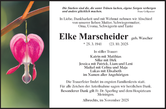 Traueranzeige von Elke Marscheider von Südthüringer Presse