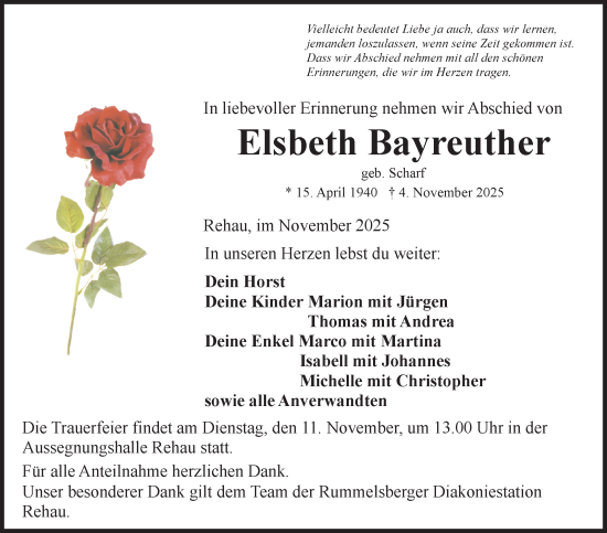 Traueranzeige von Elsbeth Bayreuther von Frankenpost