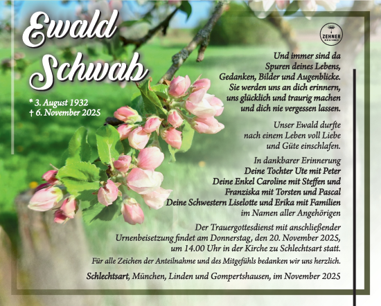Traueranzeige von Ewald Schwab von Südthüringer Presse