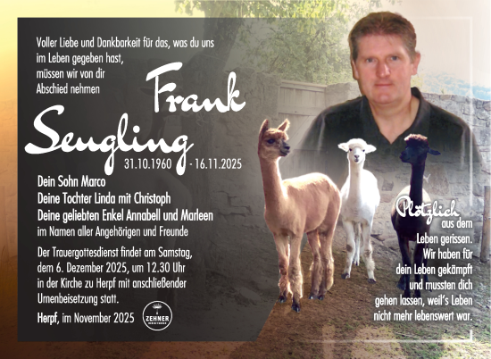 Traueranzeige von Frank Seugling von Südthüringer Presse