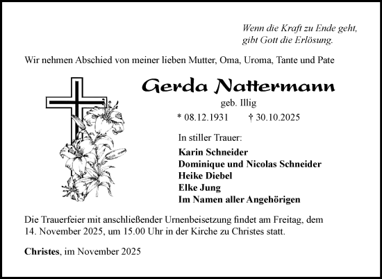 Traueranzeige von Gerda Nattermann von Südthüringer Presse