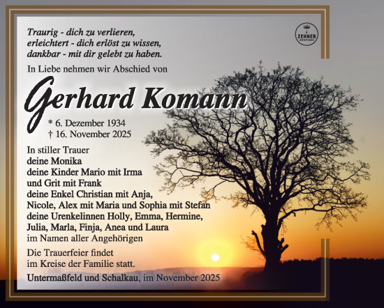 Traueranzeige von Gerhard Komann von Südthüringer Presse