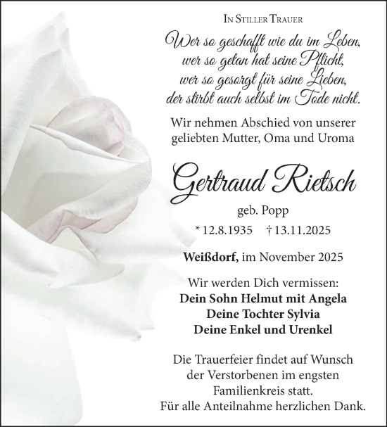 Traueranzeige von Gertraud Rietsch von Frankenpost