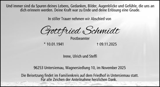 Traueranzeige von Gottfried Schmidt von Neue Presse Coburg