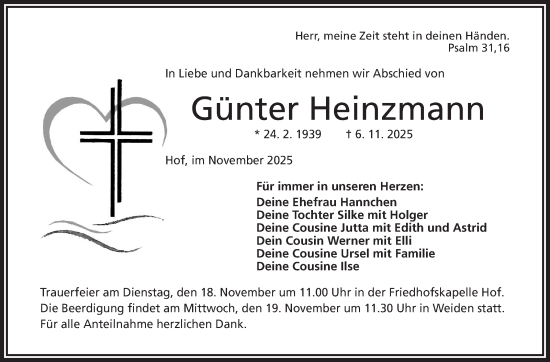 Traueranzeige von Günter Heinzmann von Frankenpost
