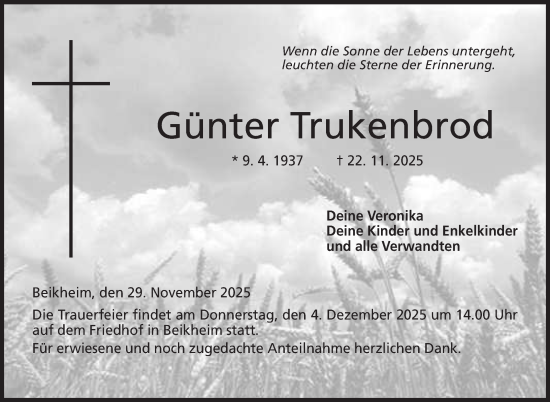 Traueranzeige von Günter Trukenbrod von Neue Presse Coburg