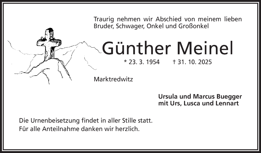  Traueranzeige für Günther Meinel vom 08.11.2025 aus Frankenpost