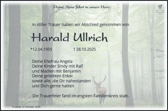 Traueranzeige von Harald Ullrich von Südthüringer Presse