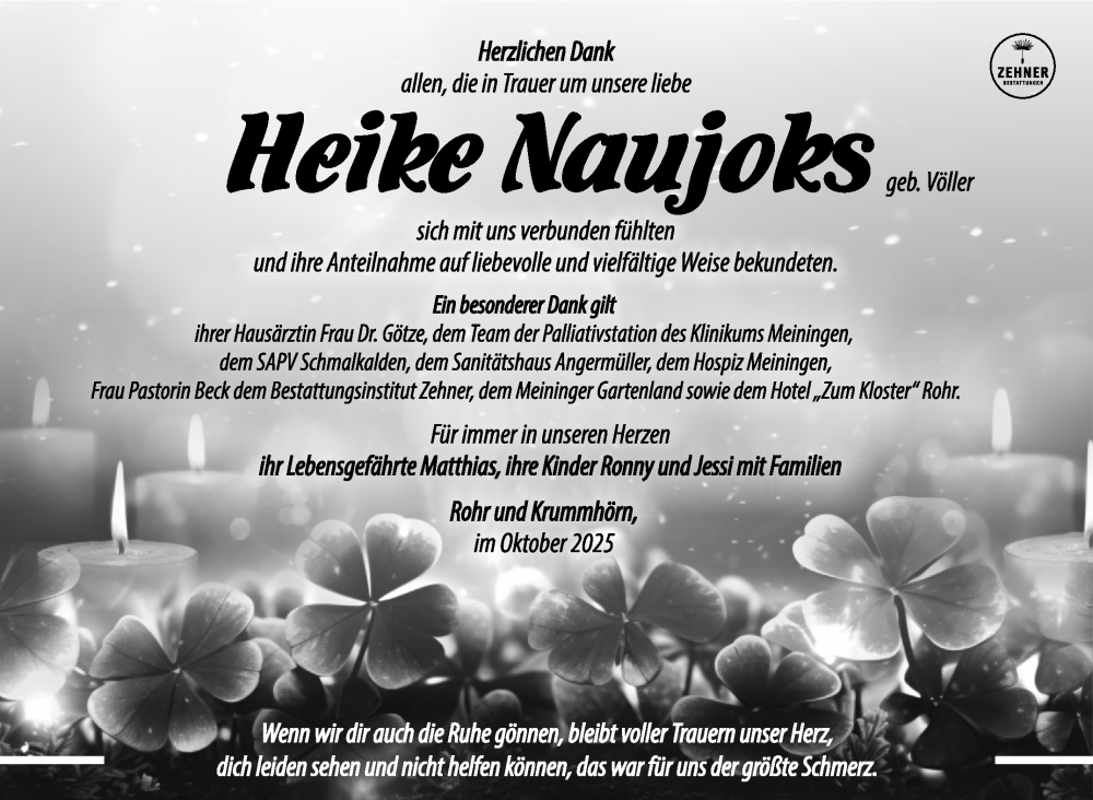  Traueranzeige für Heike Naujoks vom 07.11.2025 aus Südthüringer Presse