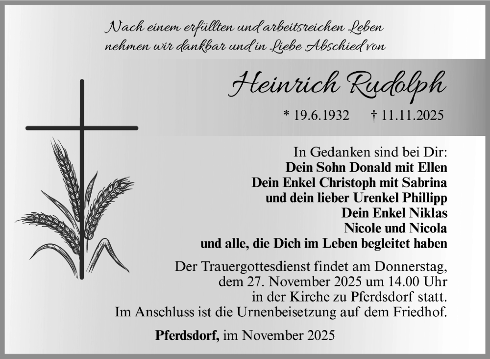  Traueranzeige für Heinrich Rudolph vom 21.11.2025 aus Südthüringer Presse