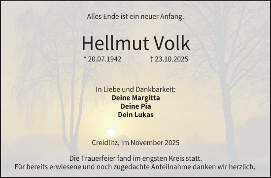 Traueranzeige von Hellmut Volk von Neue Presse Coburg