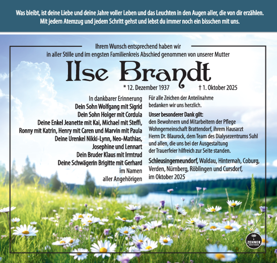 Traueranzeige von Ilse Brandt von Südthüringer Presse