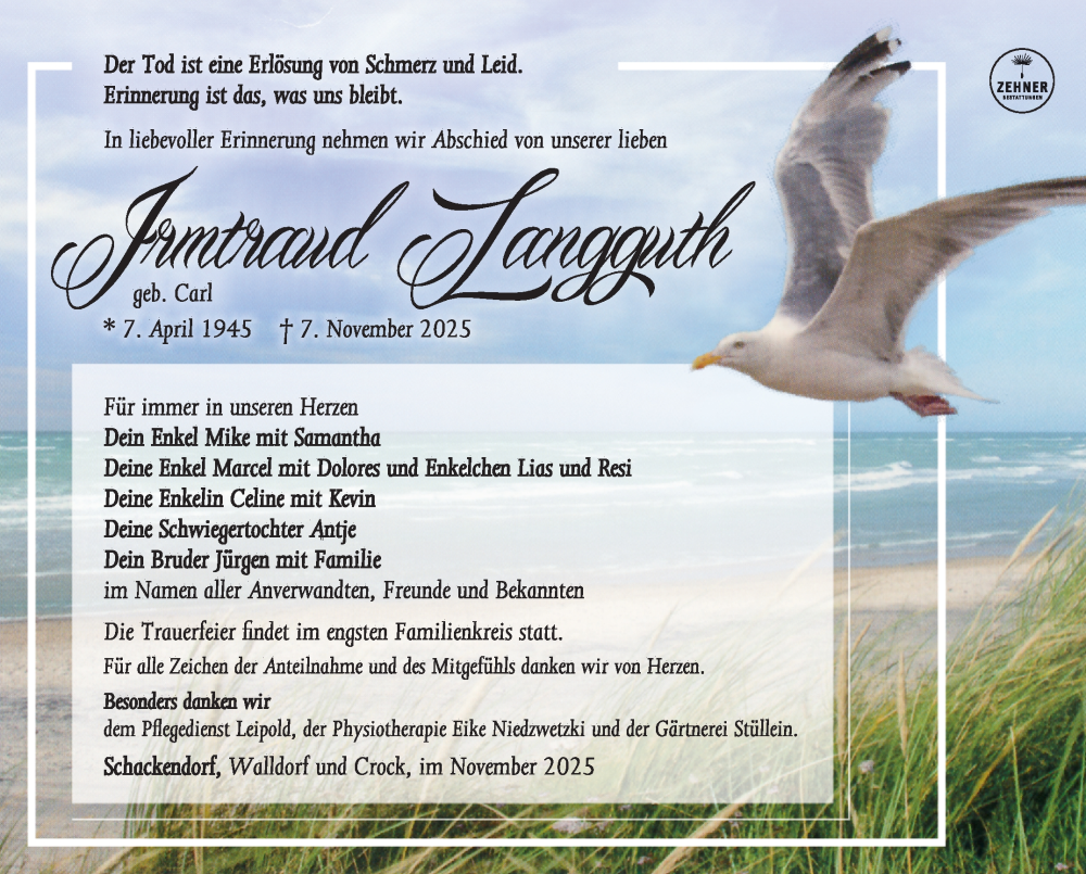  Traueranzeige für Irmtraud Langguth vom 29.11.2025 aus Südthüringer Presse
