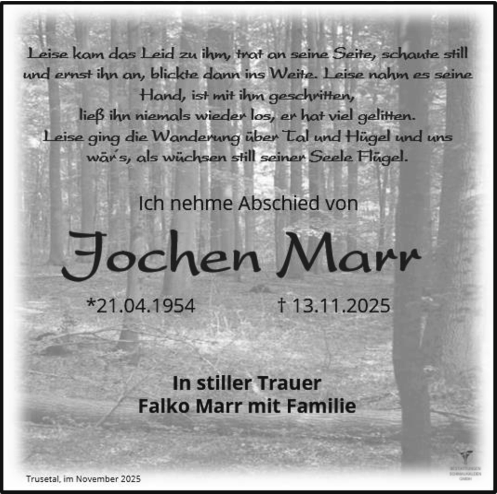  Traueranzeige für Jochen Marr vom 22.11.2025 aus Südthüringer Presse
