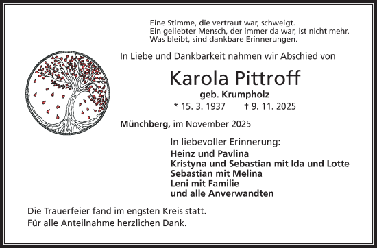 Traueranzeige von Karola Pittroff von Frankenpost