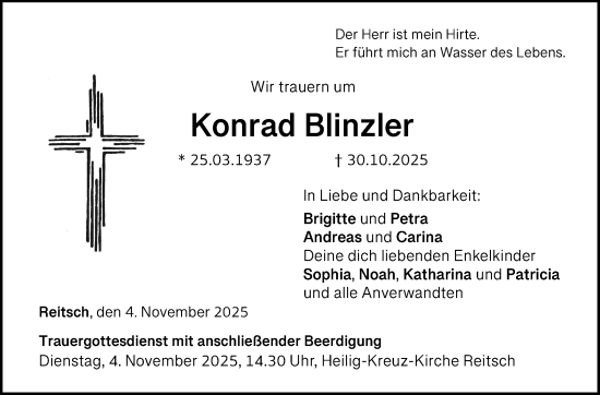 Traueranzeige von Konrad Blinzler von Neue Presse Coburg