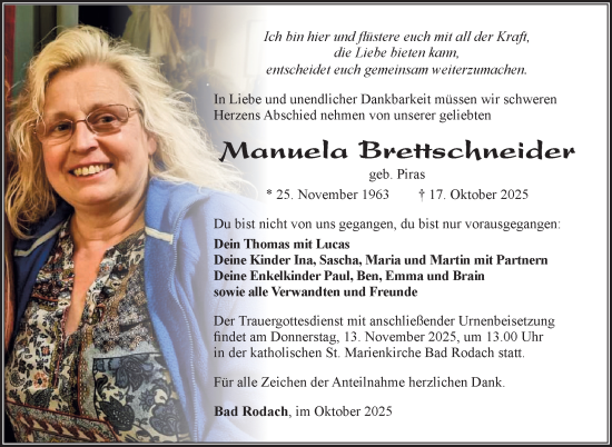 Traueranzeige von Manuela Brettschneider von Neue Presse Coburg