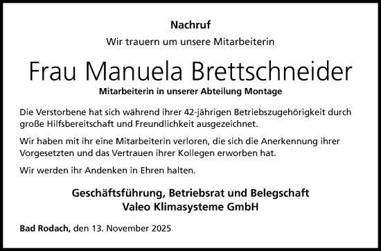 Traueranzeige von Manuela Brettschneider von Neue Presse Coburg