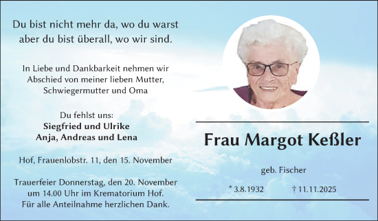 Traueranzeige von Margot Keßler von Frankenpost